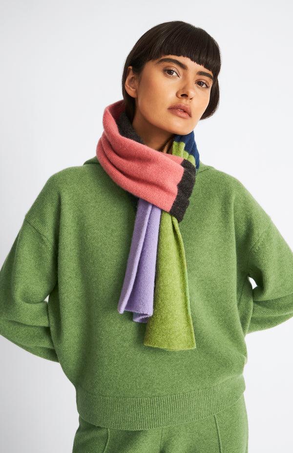 Pringle Of Scotland Brushed Multi-colour Lambswool Scarf In Block Stripes
