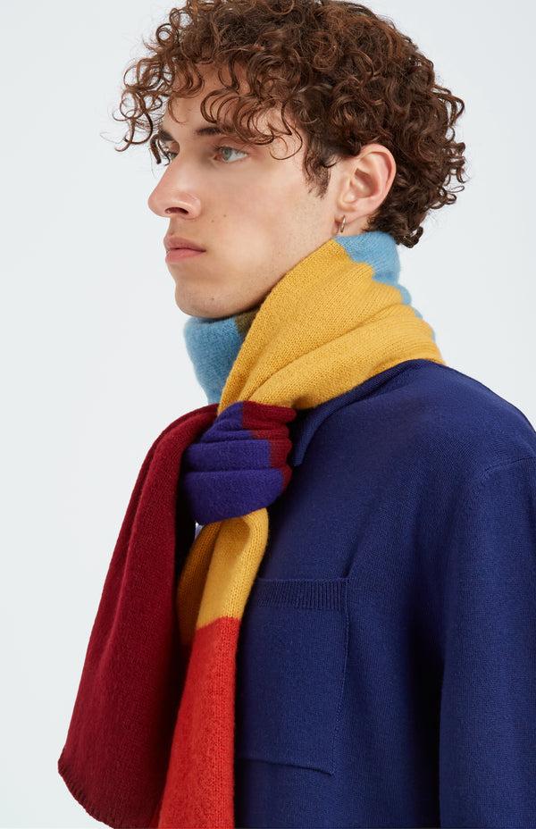 Pringle Of Scotland Brushed Multi-colour Lambswool Scarf In Block Stripes