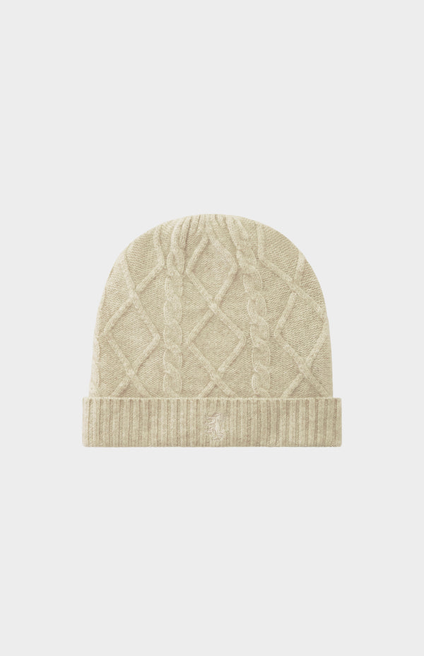 pringle of scotland Cable Knit Cashmere Beanie In Oatmeal