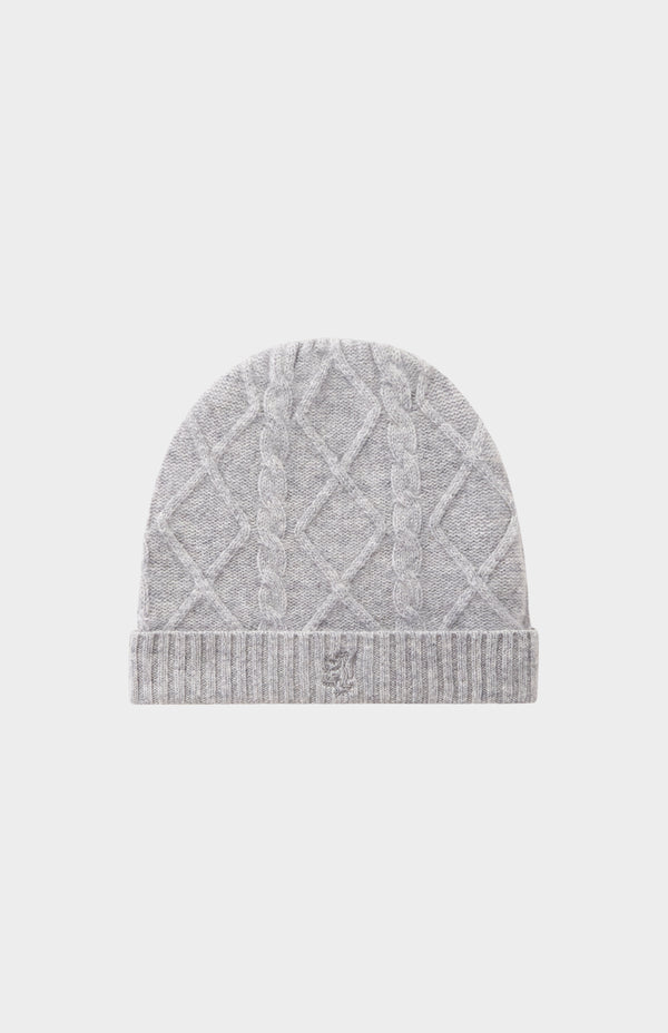 pringle of scotland Cable Knit Cashmere Beanie In Silver Melange