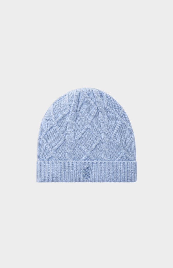 pringle of scotland Cable Knit Cashmere Beanie In Sky Blue
