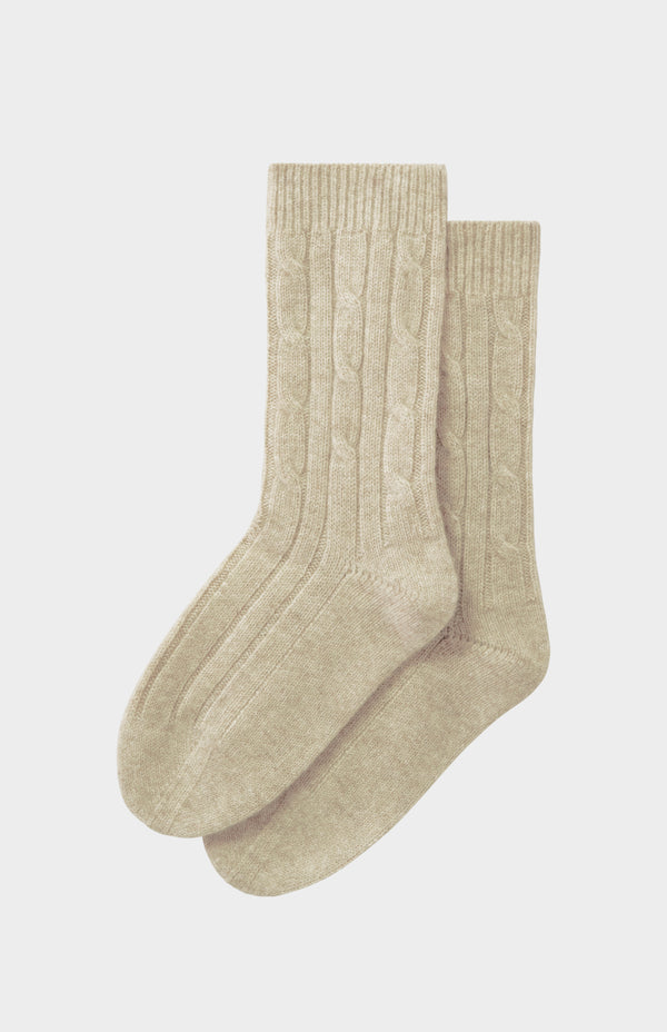 pringle of scotland Cable Ribbed Cashmere Socks In Oatmeal