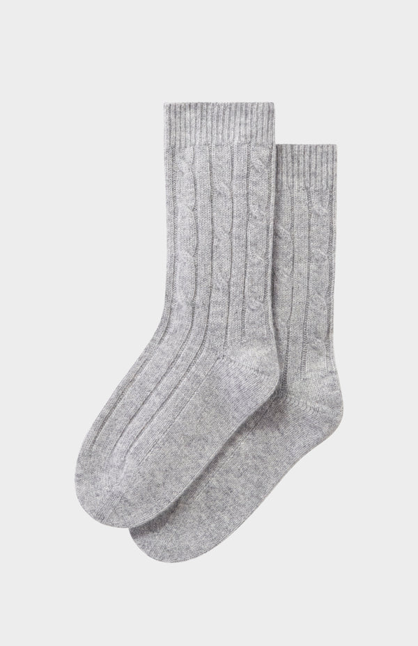 pringle of scotland Cable Ribbed Cashmere Socks In Silver Melange