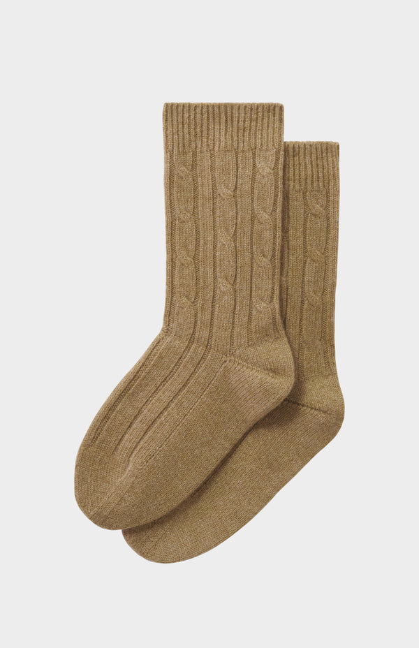 pringle of scotland Cable Riibbed Cashmere Socks in Natural