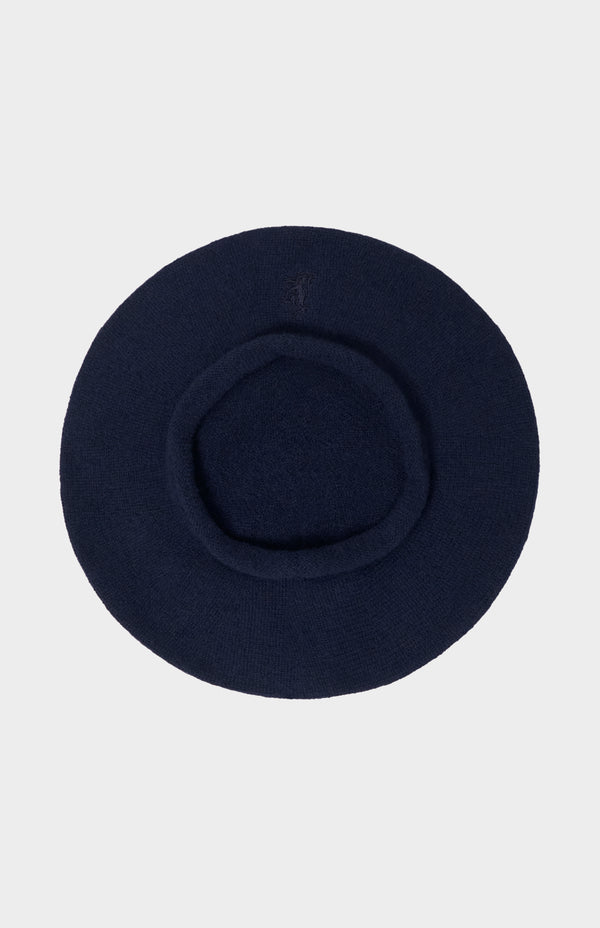 pringle of scotland Cashmere Beret In Navy Melange With Lion Embroidery