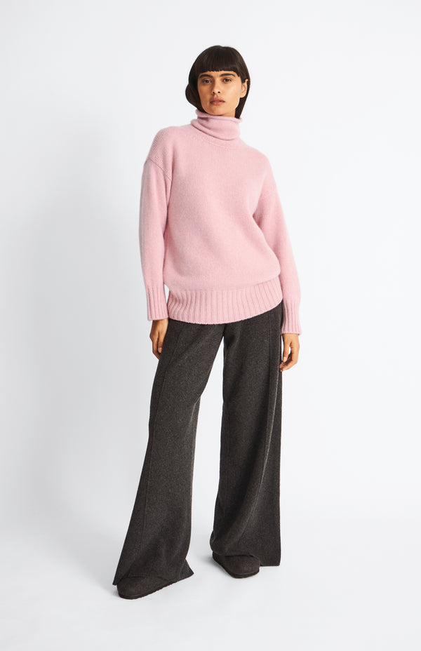 Pringle Of Scotland High Neck Chunky Cashmere Jumper In Dusty Pink