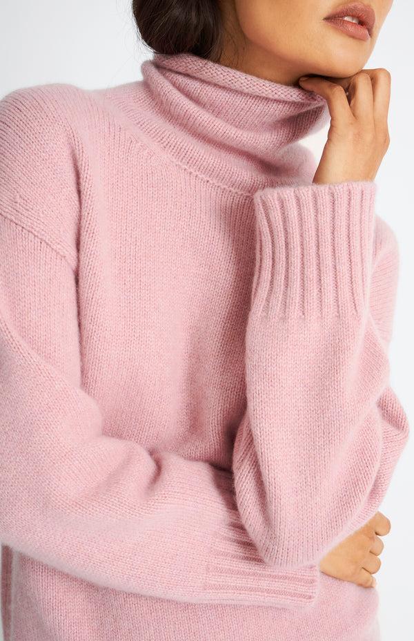 Pringle Of Scotland High Neck Chunky Cashmere Jumper In Dusty Pink