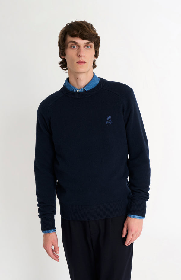 pringle of scotland Men's Classic Crew Neck Supersoft Lambswool Jumper In Navy Blue