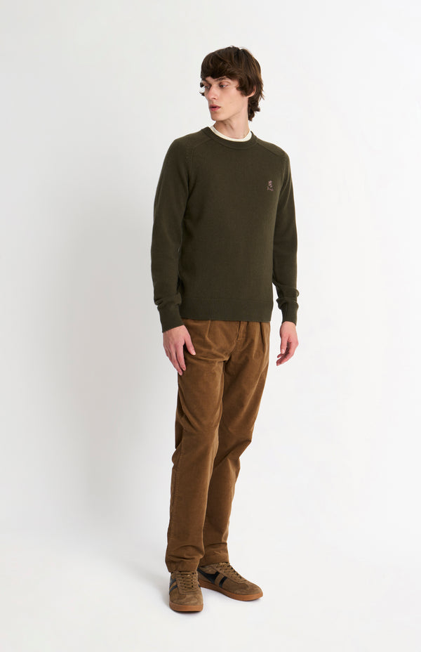 Pringle Of Scotland Men's Classic Crew Neck Supersoft Lambswool Jumper In Dark Olive