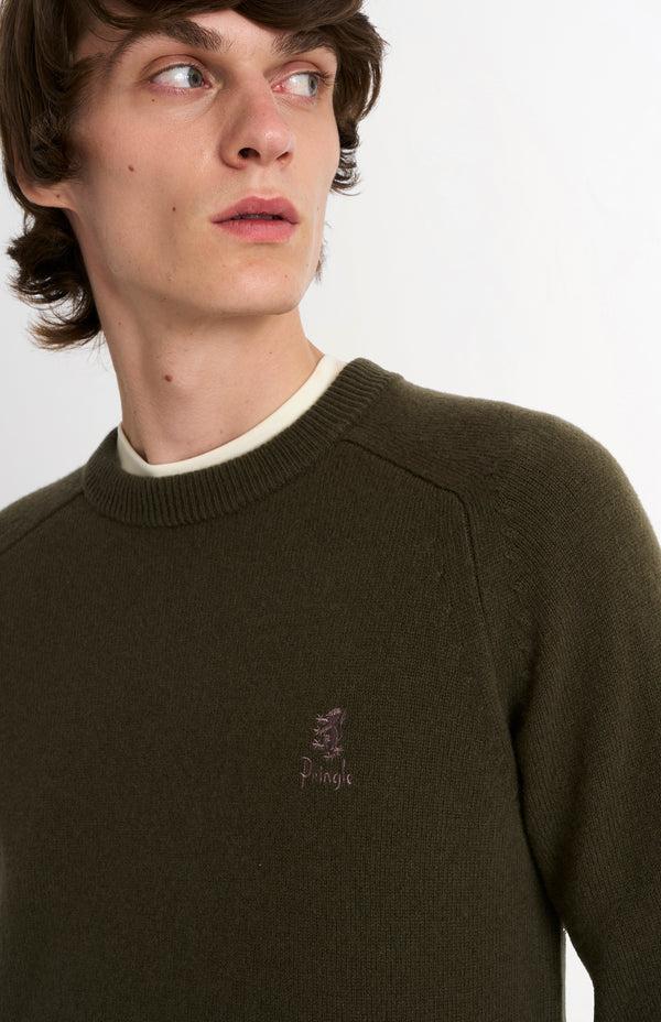 Pringle Of Scotland Men's Classic Crew Neck Supersoft Lambswool Jumper In Dark Olive