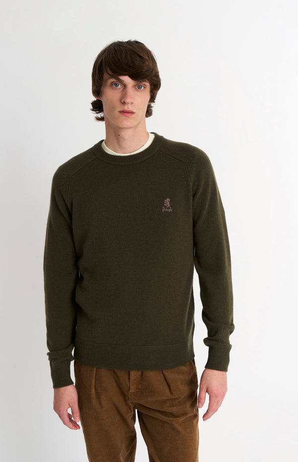 pringle of scotland Men's Classic Crew Neck Supersoft Lambswool Jumper In Dark Olive