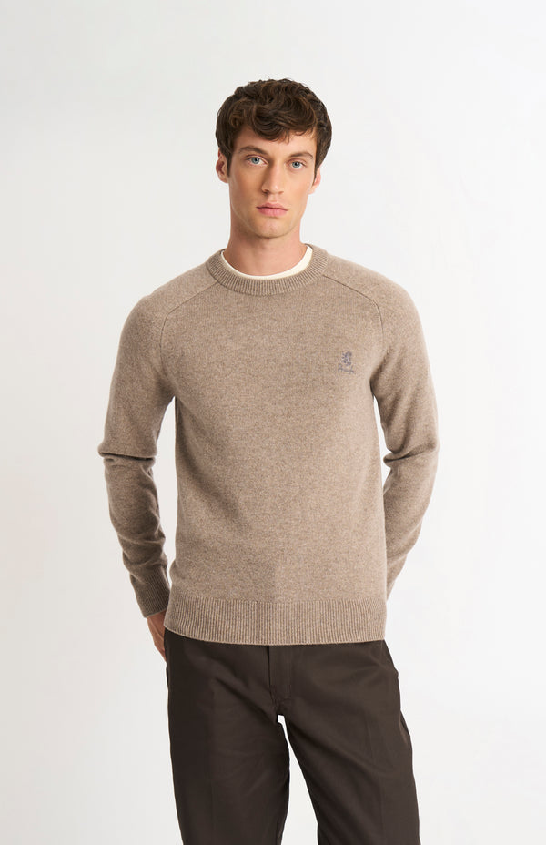pringle of scotland Men's Classic Crew Neck Supersoft Lambswool Jumper In Mushroom