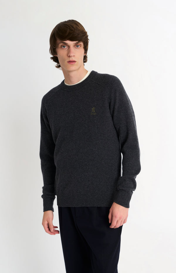 pringle of scotland Men's Classic Crew Neck Supersoft Lambswool Jumper In Charcoal