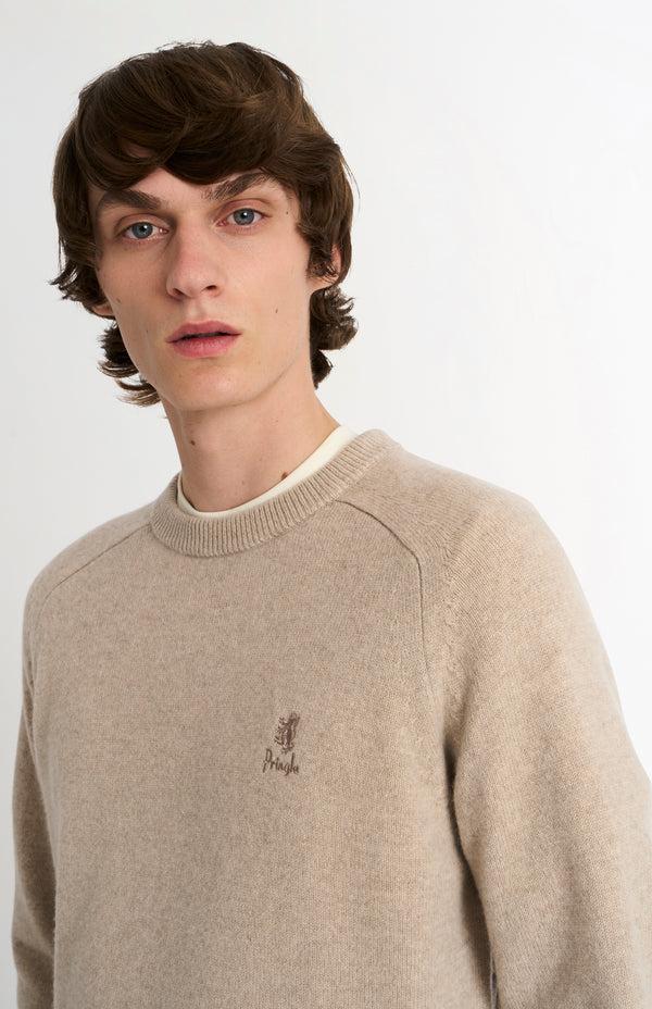 Pringle Of Scotland Men's Classic Crew Neck Supersoft Lambswool Jumper In Oatmeal