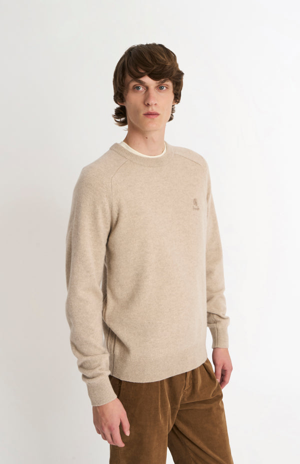 pringle of scotland Men's Classic Crew Neck Supersoft Lambswool Jumper In Oatmeal