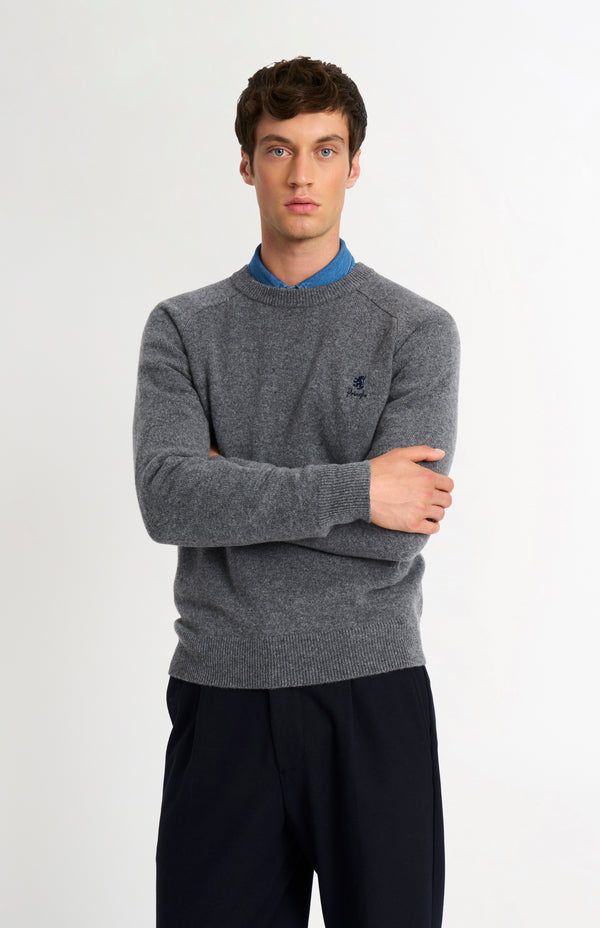 pringle of scotland Men's Classic Crew Neck Supersoft Lambswool Jumper In Grey Melange