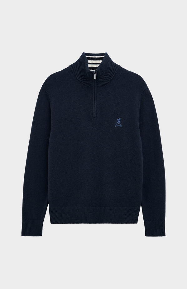 Pringle Of Scotland Men's Classic Qtr Zip Supersoft Lambswool Jumper In Navy Blue