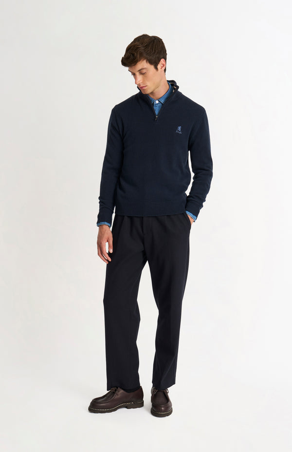 Pringle Of Scotland Men's Classic Qtr Zip Supersoft Lambswool Jumper In Navy Blue
