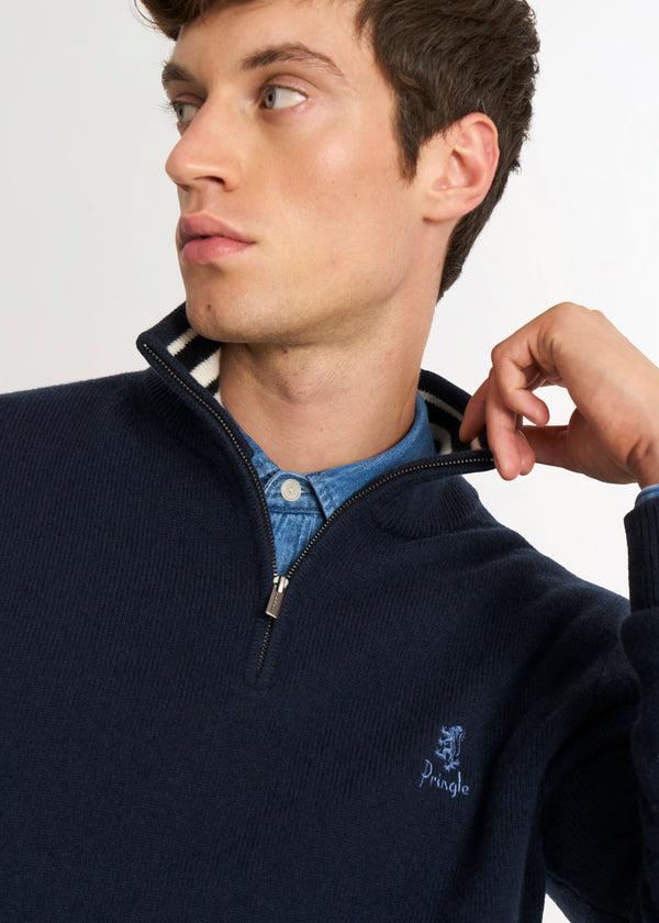 Pringle Of Scotland Men's Classic Qtr Zip Supersoft Lambswool Jumper In Navy Blue