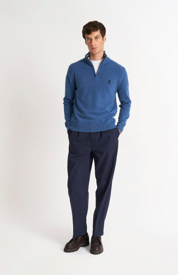 Pringle Of Scotland Men's Classic Qtr Zip Supersoft Lambswool Jumper In Bering Sea Blue