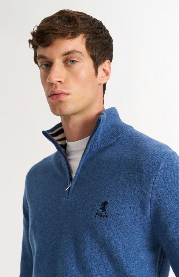Pringle Of Scotland Men's Classic Qtr Zip Supersoft Lambswool Jumper In Bering Sea Blue
