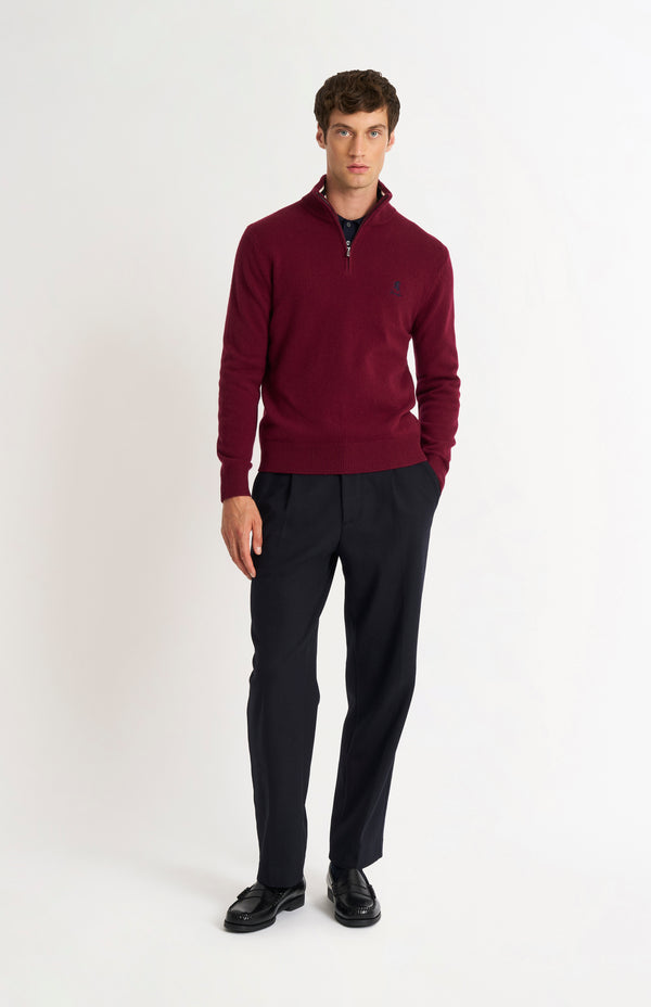 Pringle Of Scotland Men's Classic Qtr Zip Supersoft Lambswool Jumper In Burgundy