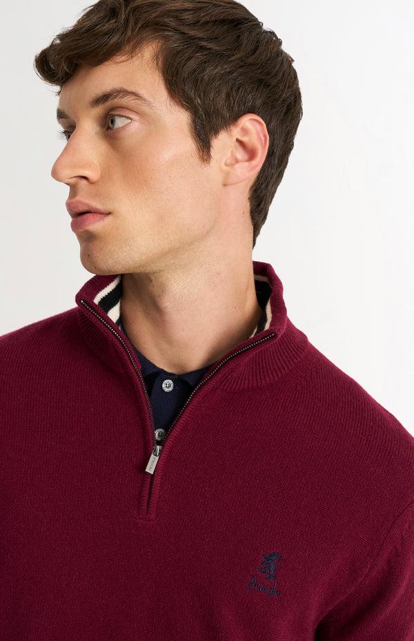 Pringle Of Scotland Men's Classic Qtr Zip Supersoft Lambswool Jumper In Burgundy