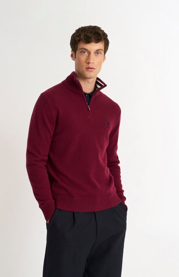 pringle of scotland Men's Classic Qtr Zip Supersoft Lambswool Jumper In Burgundy