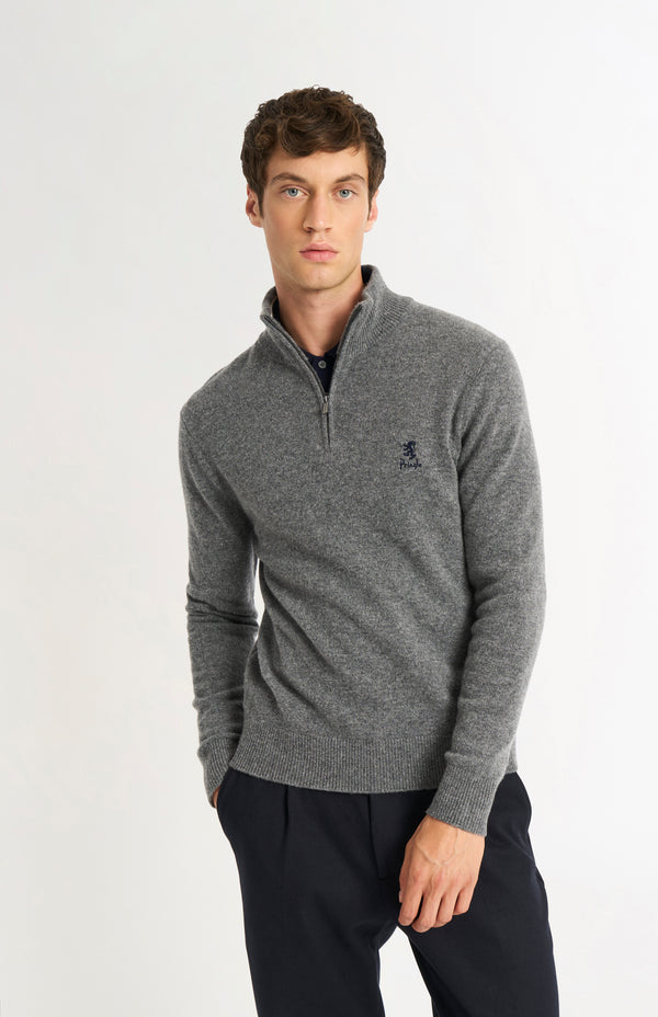pringle of scotland Men's Classic Qtr Zip Supersoft Lambswool Jumper In Grey Melange