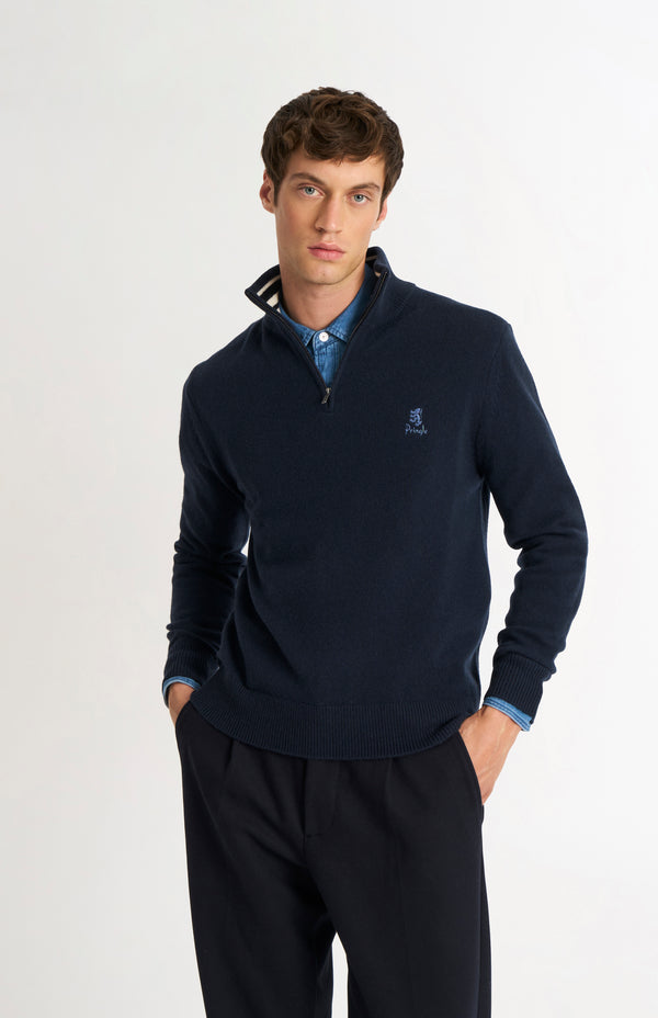 pringle of scotland Men's Classic Qtr Zip Supersoft Lambswool Jumper In Navy Blue