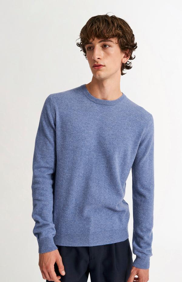 pringle of scotland Men's Classic Round Neck Cashmere Jumper In Bue Melange