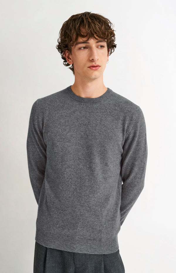 Pringle Of Scotland Men's Classic Round Neck Cashmere Jumper In Grey Melange