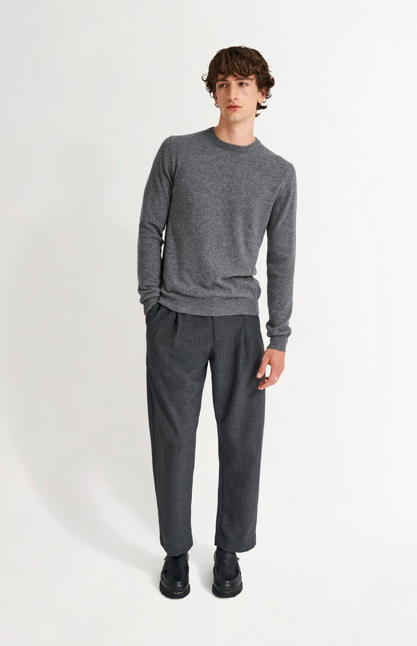 pringle of scotland Men's Classic Round Neck Cashmere Jumper In Grey Melange