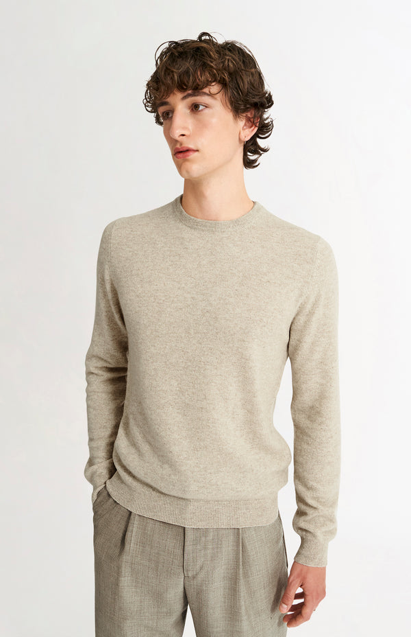 pringle of scotland Men's Classic Round Neck Cashmere Jumper In Oatmeal