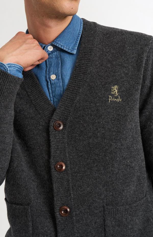 Pringle Of Scotland Men's Classic Supersoft Lambswool Cardigan In Charcoal