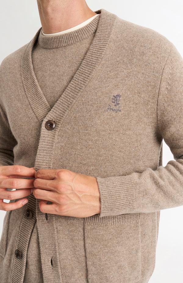 Pringle Of Scotland Men's Classic Supersoft Lambswool Cardigan In Mushroom