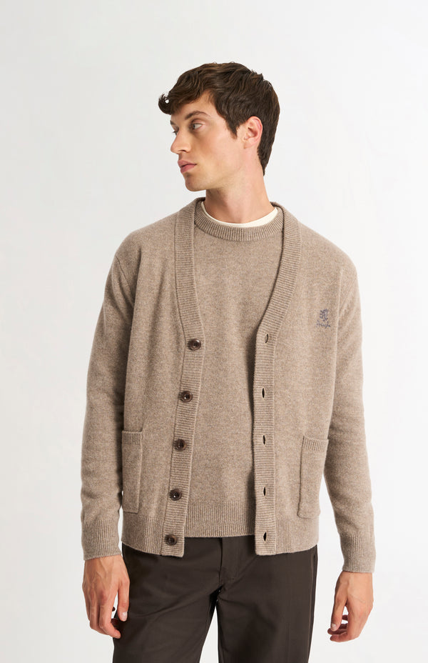 pringle of scotland Men's Classic Supersoft Lambswool Cardigan In Mushroom