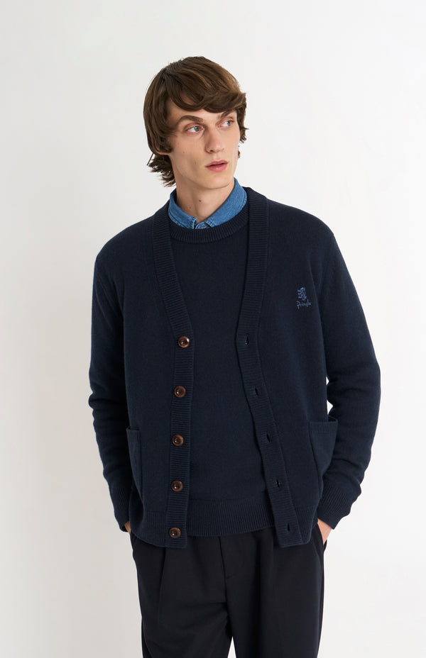 pringle of scotland Men's Classic Supersoft Lambswool Cardigan In Navy Blue