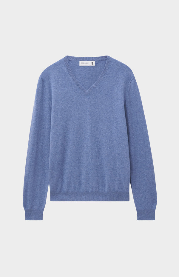 Pringle Of Scotland Men's Classic V Neck Cashmere Jumper In Blue Melange