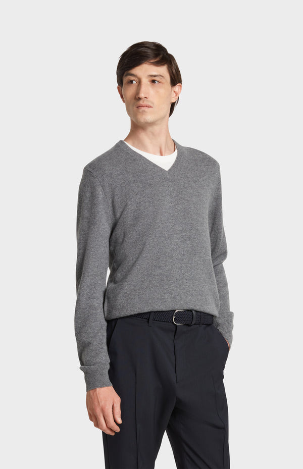 Pringle Of Scotland Men's Classic V Neck Cashmere Jumper In Grey Melange