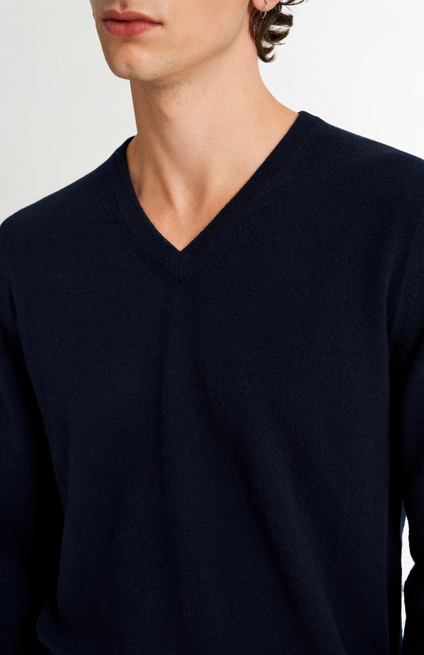 Pringle Of Scotland Men's Classic V Neck Cashmere Jumper In Navy Melange