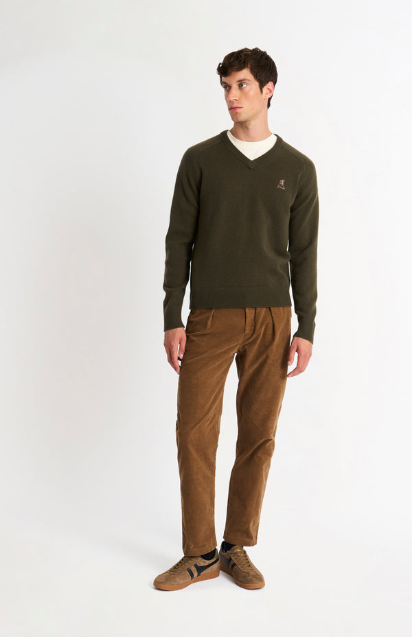 Pringle Of Scotland Men's Classic V-neck Supersoft Lambswool Jumper In Dark Olive