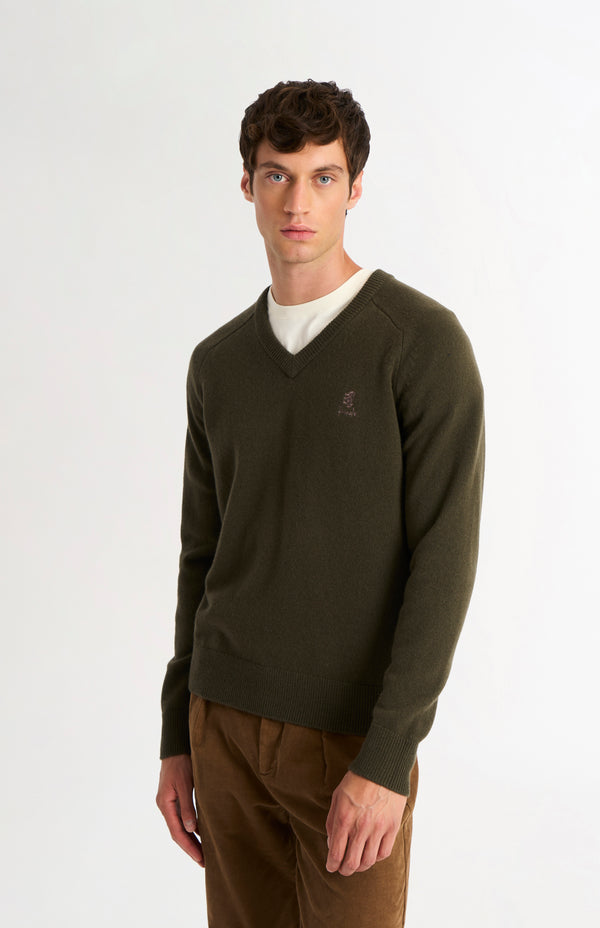 pringle of scotland Men's Classic V-neck Supersoft Lambswool Jumper In Dark Olive