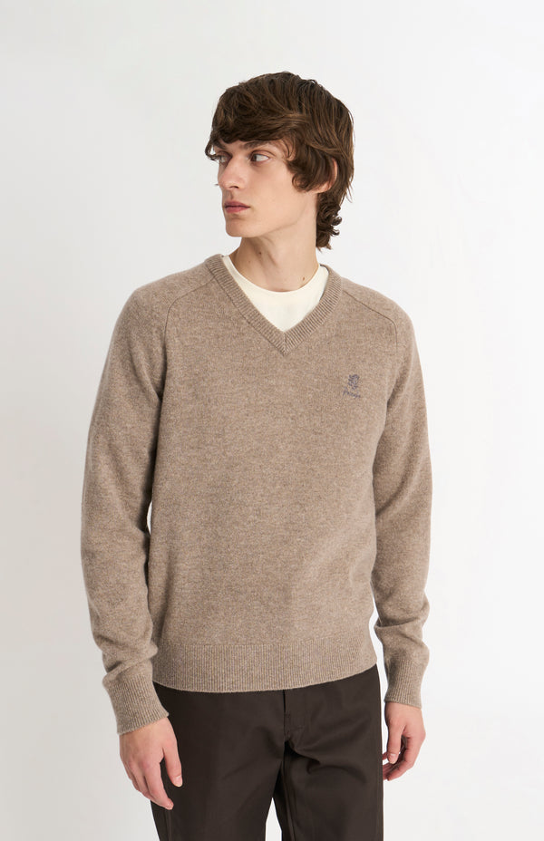 pringle of scotland Men's Classic V-neck Supersoft Lambswool Jumper In Mushroom