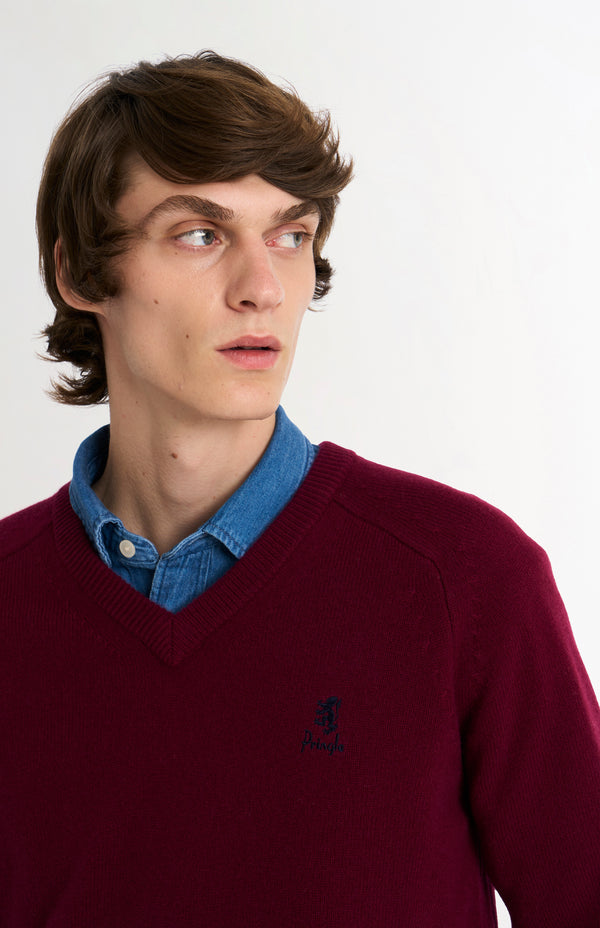 Pringle Of Scotland Men's Classic V-neck Supersoft Lambswool Jumper In Burgundy