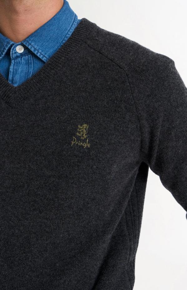Pringle Of Scotland Men's Classic V-neck Supersoft Lambswool Jumper In Charcoal