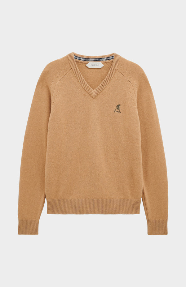 Pringle Of Scotland Men's Classic V-neck Supersoft Lambswool Jumper In Camel