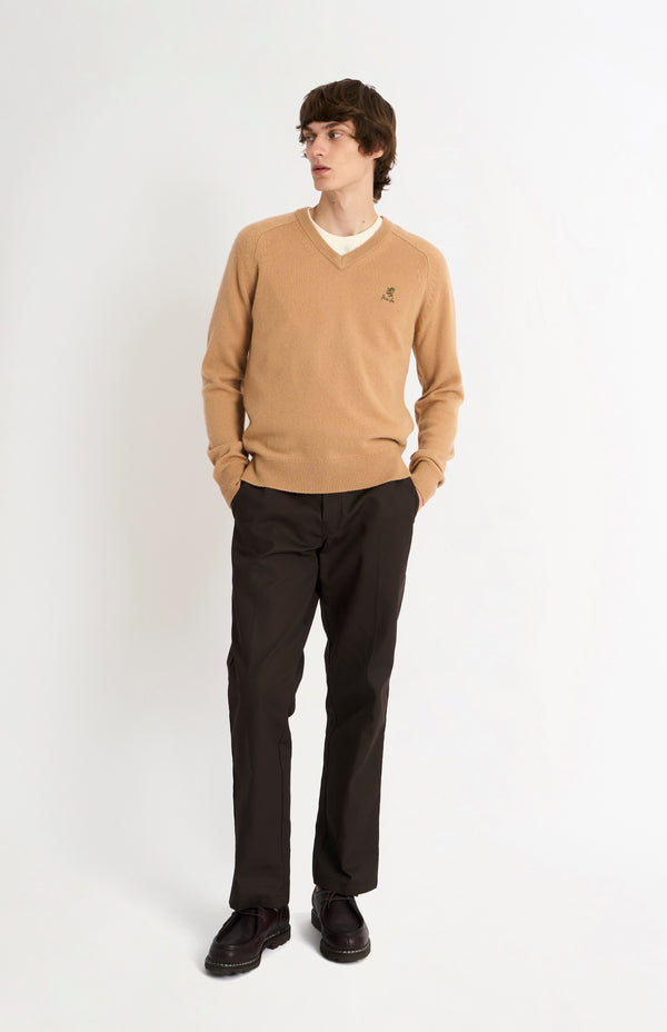 Pringle Of Scotland Men's Classic V-neck Supersoft Lambswool Jumper In Camel