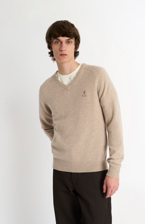 pringle of scotland Men's Classic V-neck Supersoft Lambswool Jumper In Oatmeal