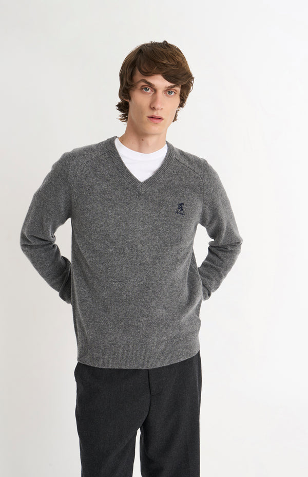 pringle of scotland Men's Classic V-neck Supersoft Lambswool Jumper In Grey Melange